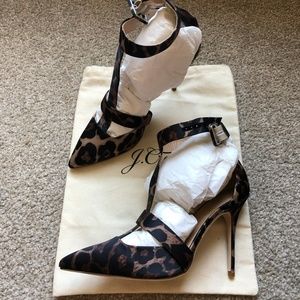 J. Crew Roxie Leopard Satin T-Strap Pumps